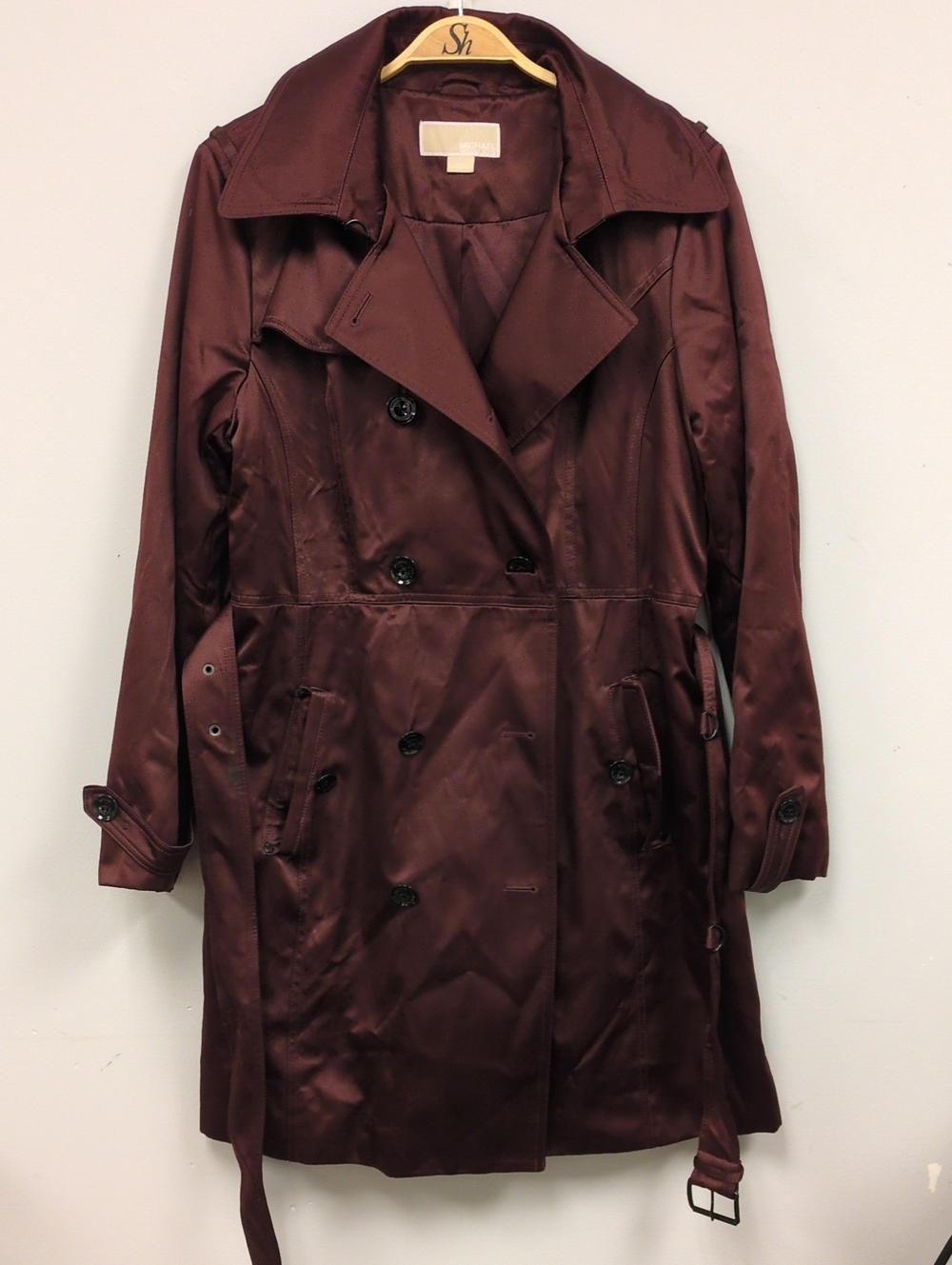 Michael Kors double-breasted satin trench coat/L